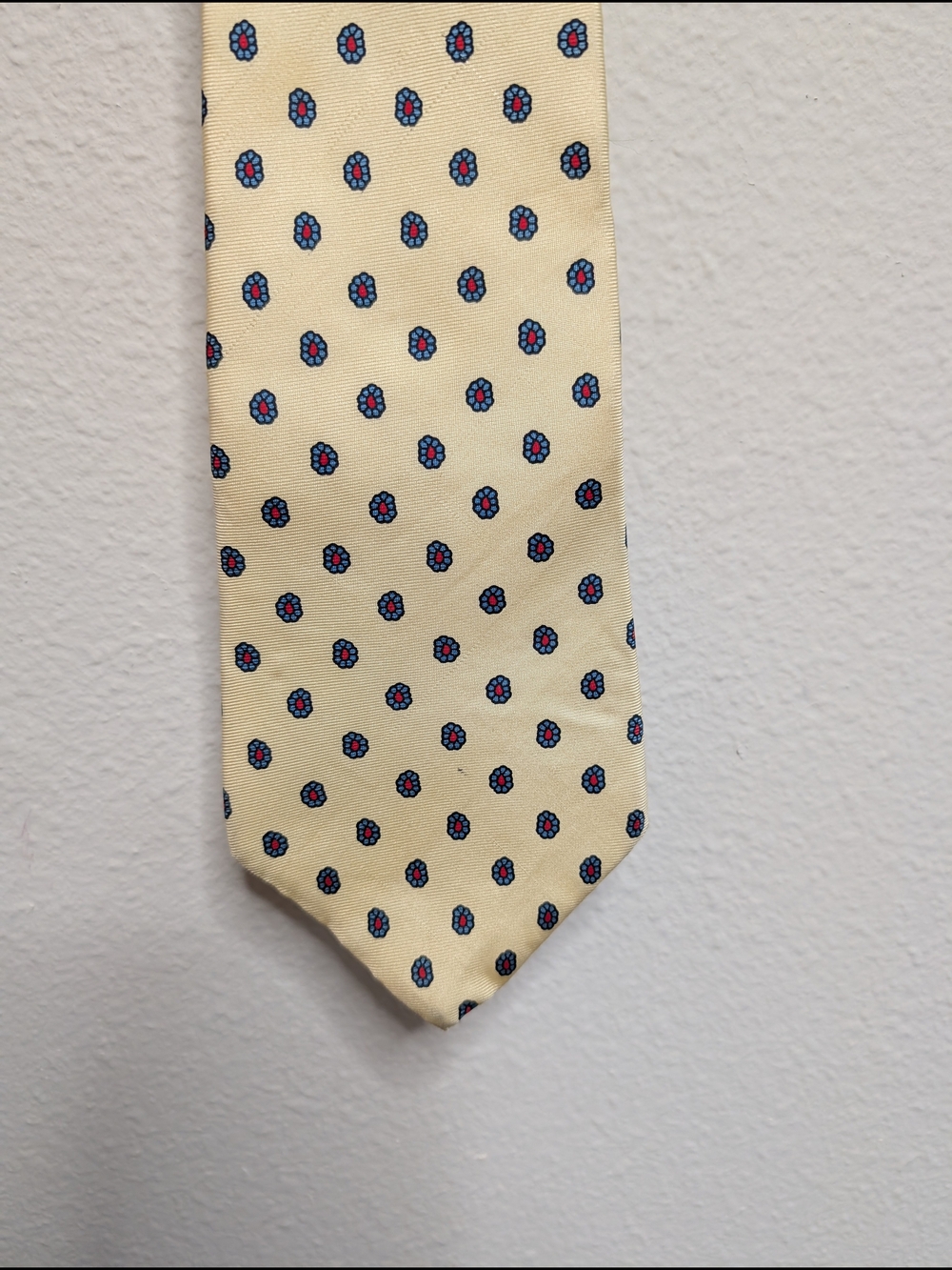 Anthony Foxx Tie Yellow Gold Blue Floral Medallion 100% Italian Silk Made in USA